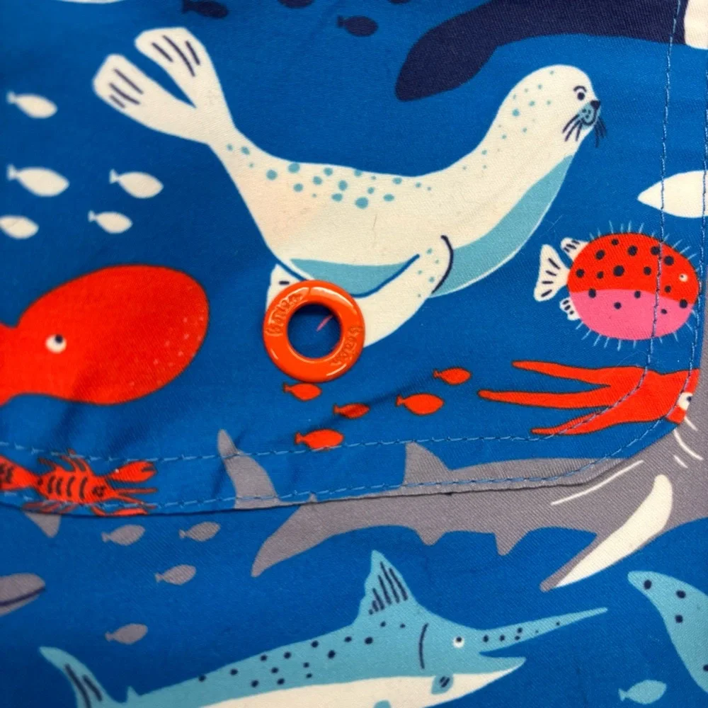 Mini Boden Boys Whale Swim Trunks Board‎ Shorts Blue Red